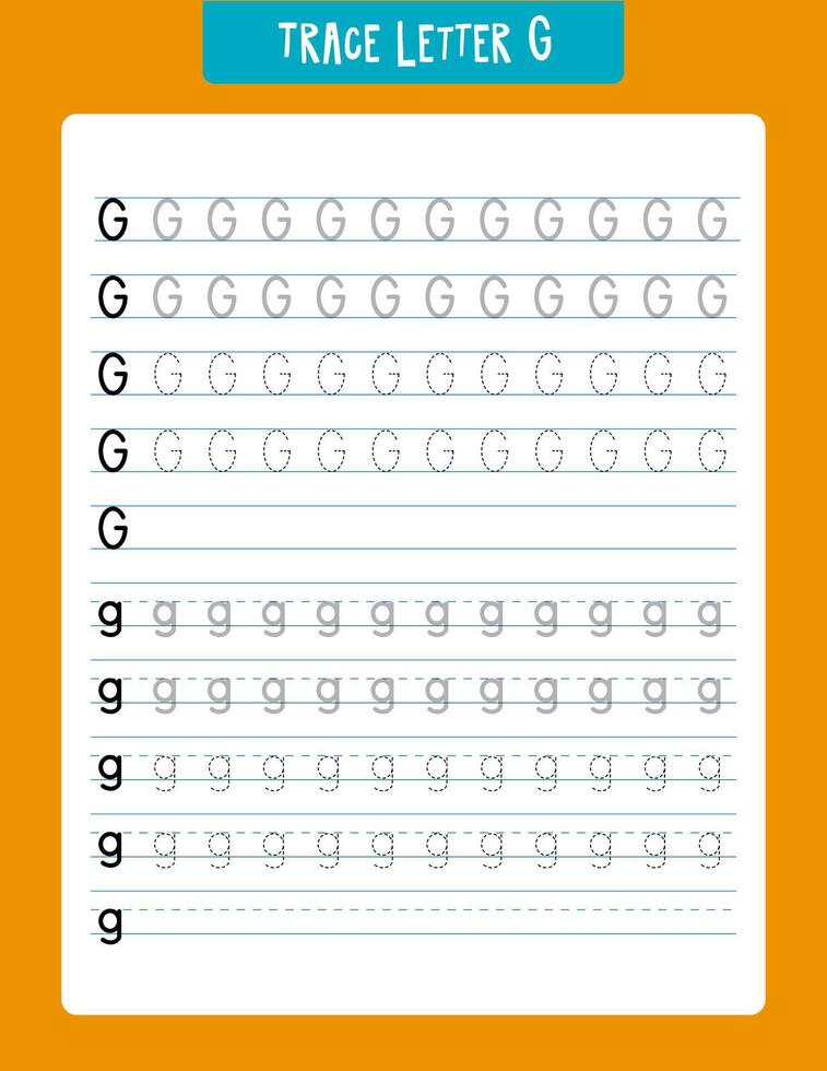 Tracing worksheet focusing on the letter g, designed for early childhood education. includes uppercase and lowercase letters with guided and dotted lines to enhance fine motor skills, handwriting practice, and letter recognition. vector