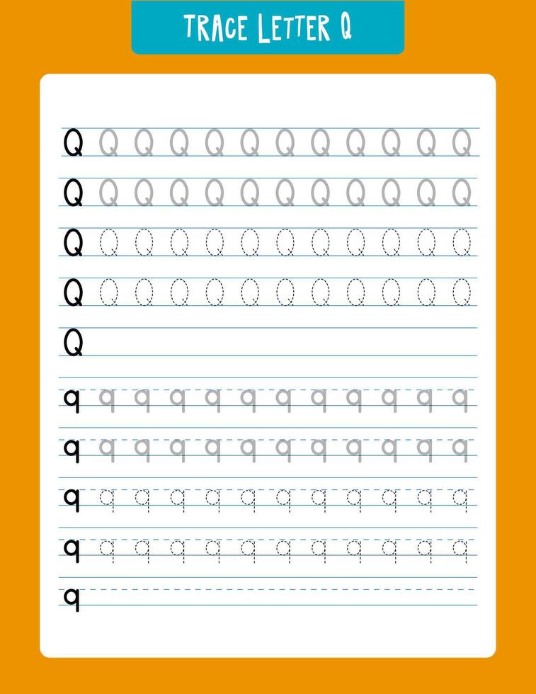 Alphabet tracing worksheet designed to help children practice writing the uppercase and lowercase letter q. suitable for preschool and kindergarten kids, this educational printout enhances handwriting skills with stepbystep tracing guidelines. vector