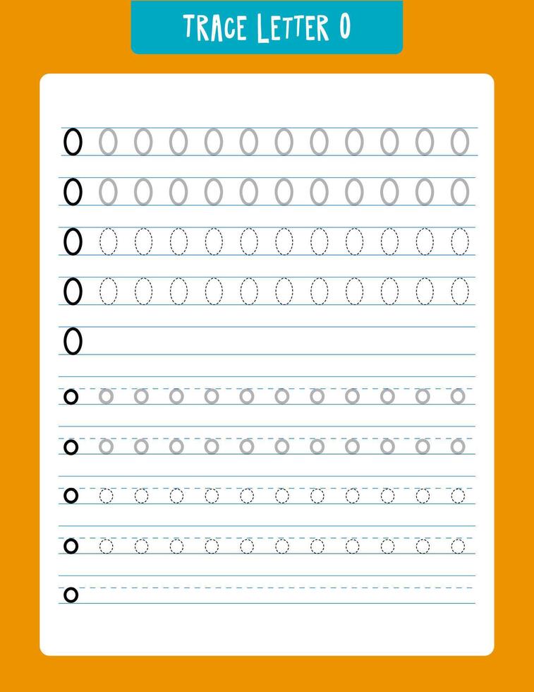 Educational worksheet designed for preschool and kindergarten students to practice tracing and writing the letter o. features multiple tracing lines and varied font sizes to enhance fine motor skills and letter recognition. vector
