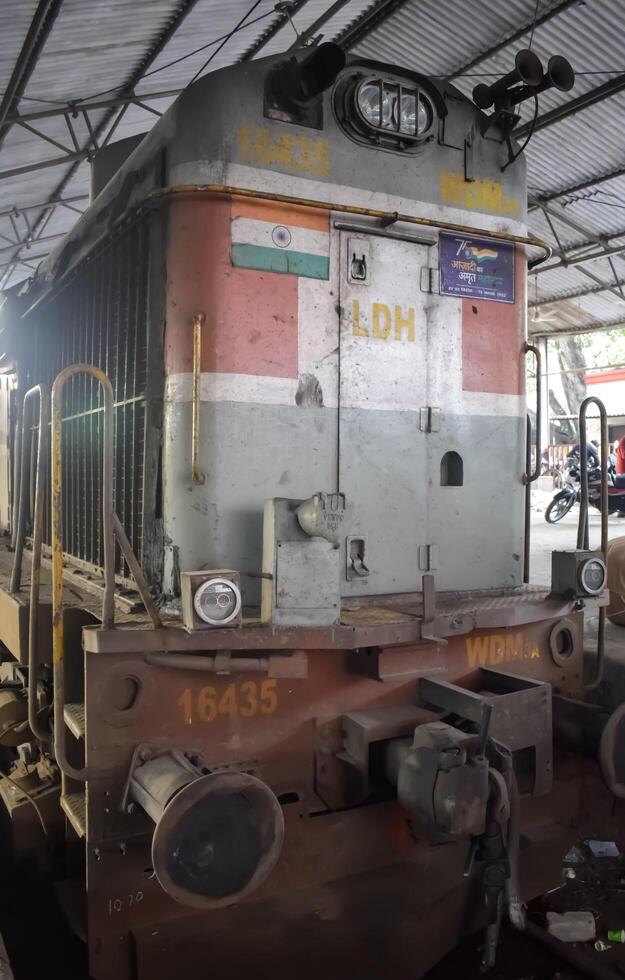 Amritsar, India, May 03 2024 - Indian train electric locomotive engine at Amritsar railway station during the day time, Amritsar Shatabdi train electrical locomotive engine photo