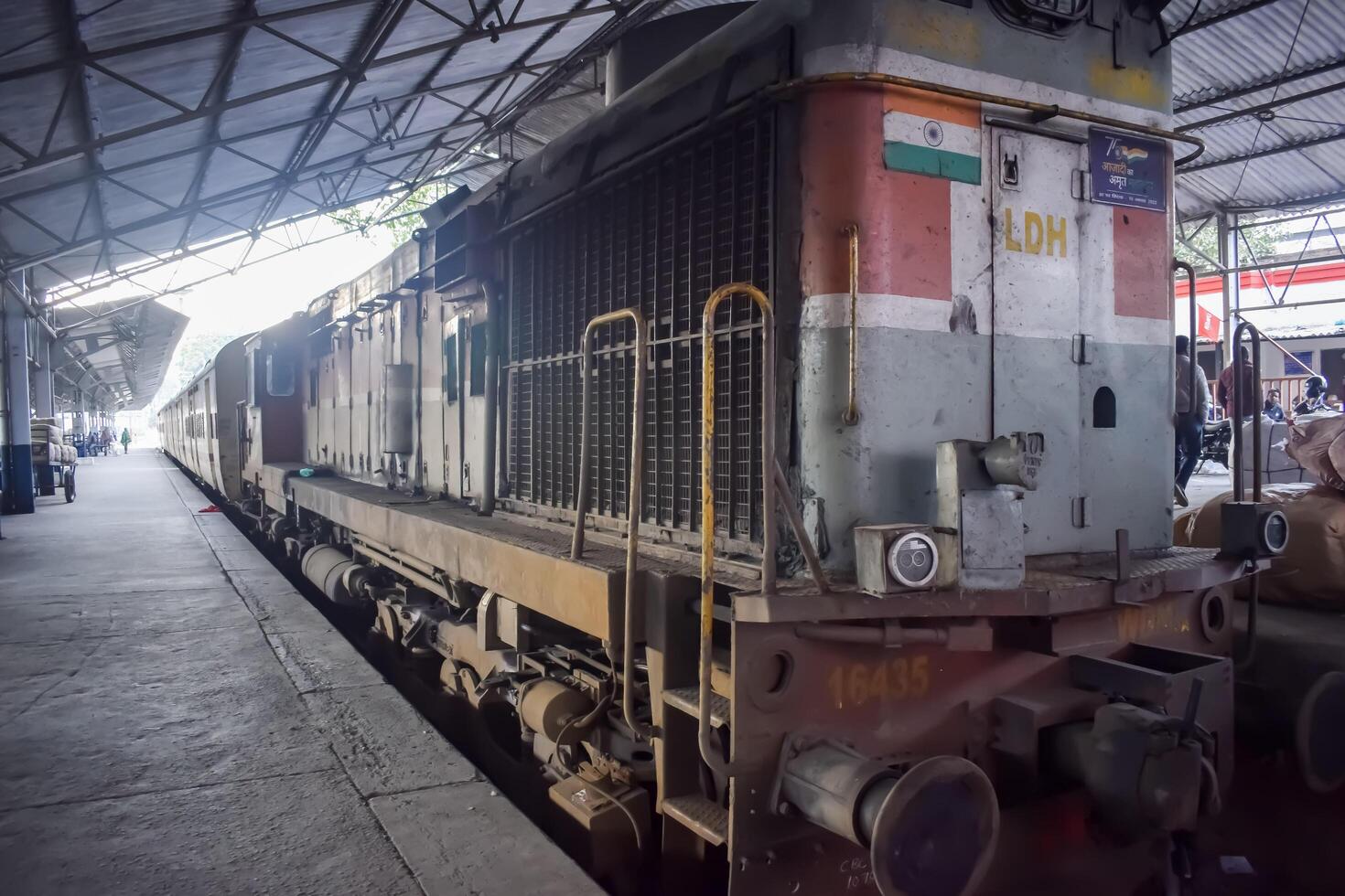 Amritsar, India, May 03 2024 - Indian train electric locomotive engine at Amritsar railway station during the day time, Amritsar Shatabdi train electrical locomotive engine photo