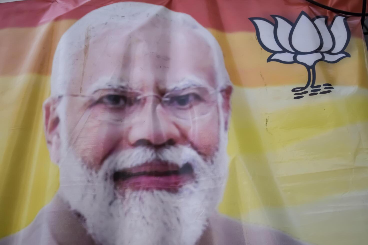 New Delhi, India - May 17 2024 - Prime Minister Narendra Modi cut out during BJP road show, the poster of PM Modi while attending a big election rally in the capital photo