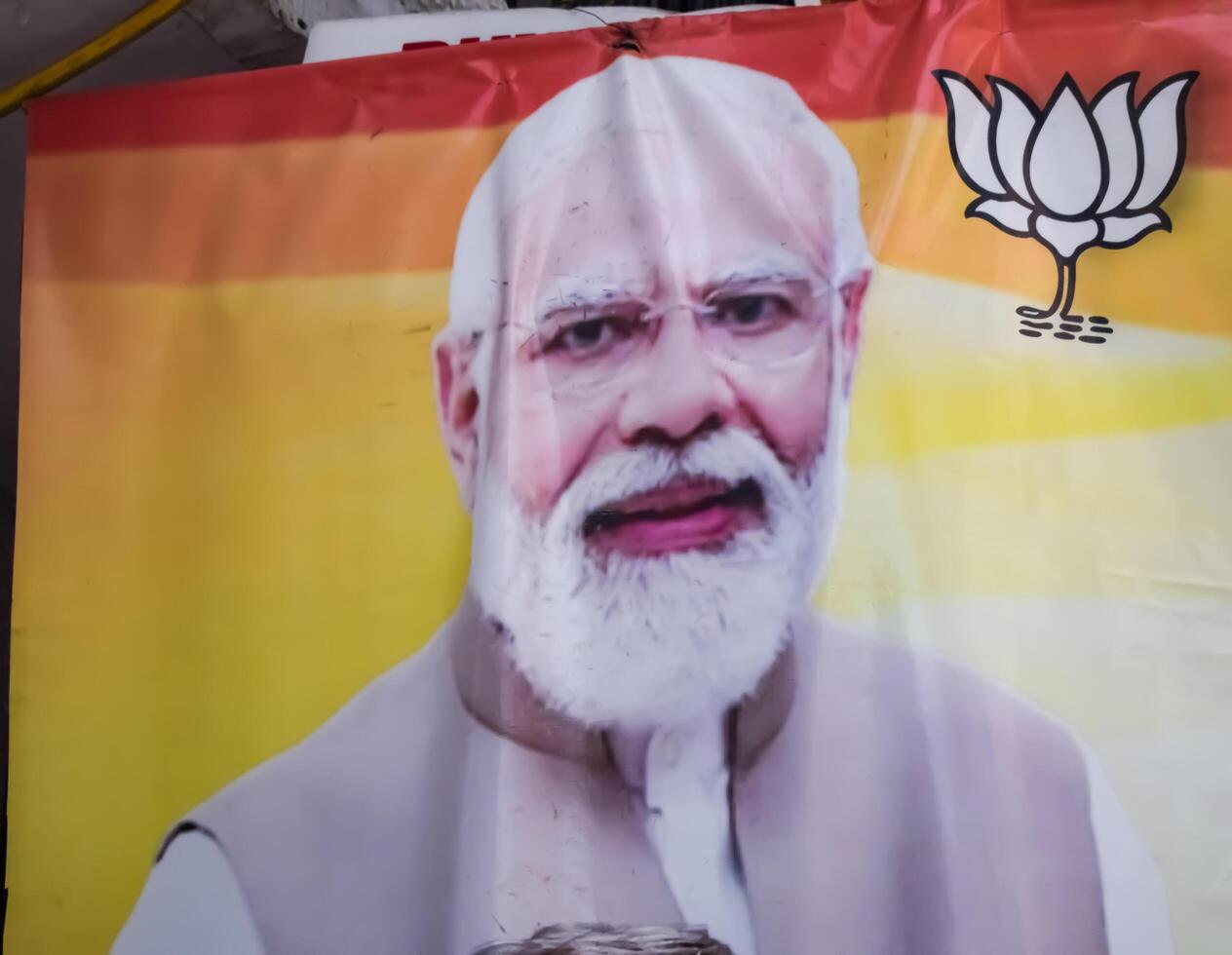 New Delhi, India - May 17 2024 - Prime Minister Narendra Modi cut out during BJP road show, the poster of PM Modi while attending a big election rally in the capital photo