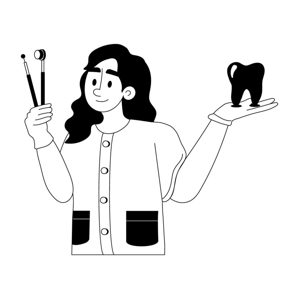 Here a flat illustration of a female dentist vector