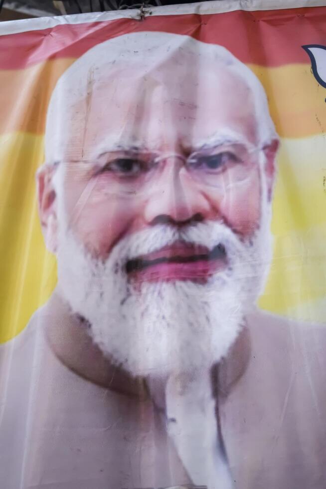 New Delhi, India - May 17 2024 - Prime Minister Narendra Modi cut out during BJP road show, the poster of PM Modi while attending a big election rally in the capital photo
