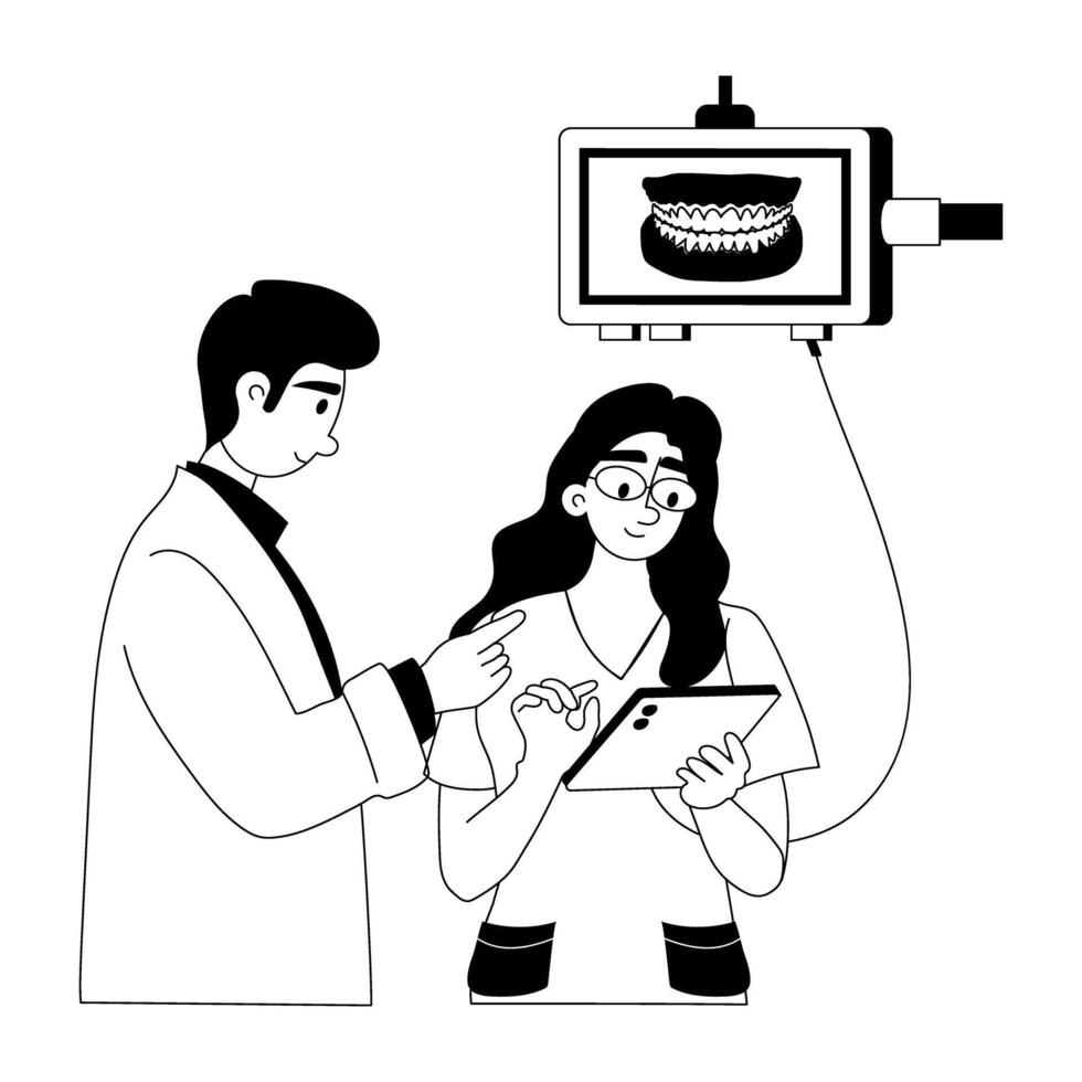 Here a flat illustration of dentist meeting vector