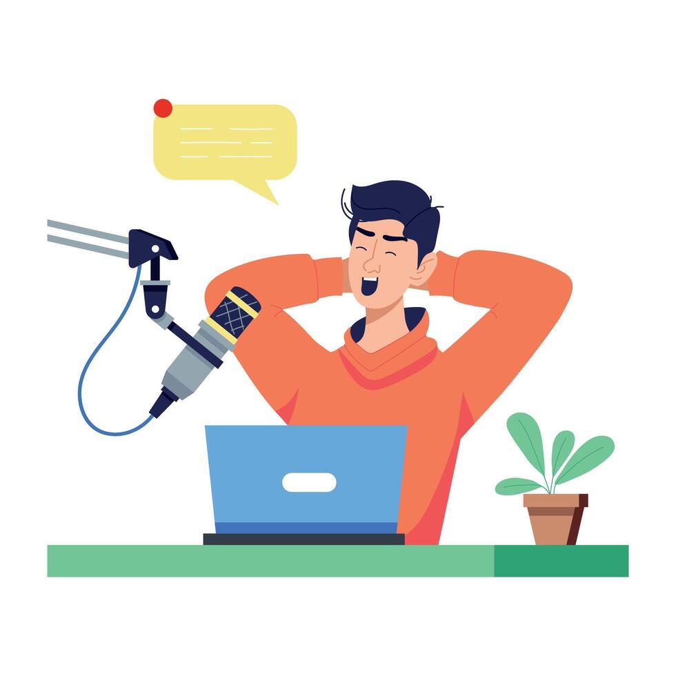Podcast host flat illustration, editable design vector