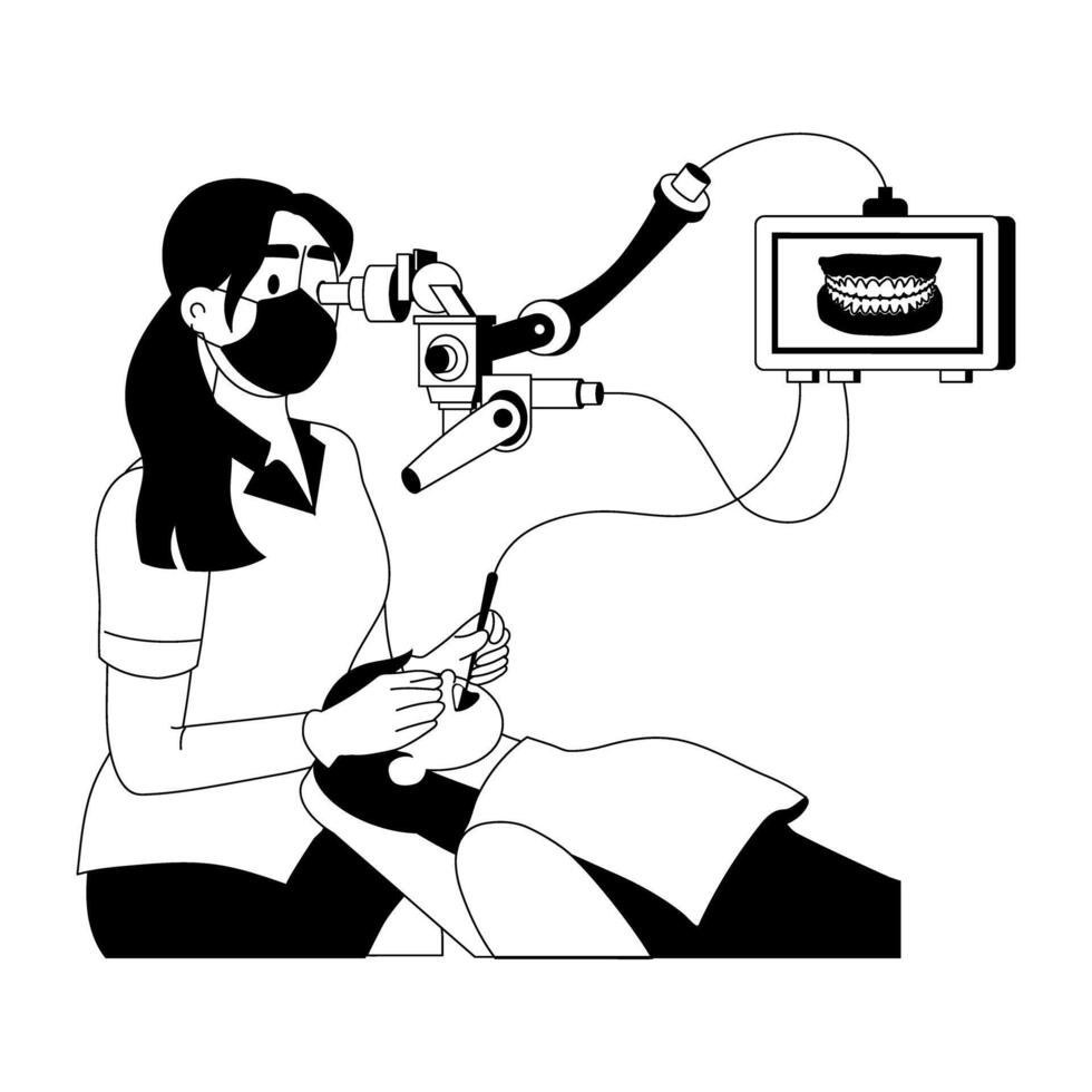 Customizable glyph illustration of dental microscopy vector