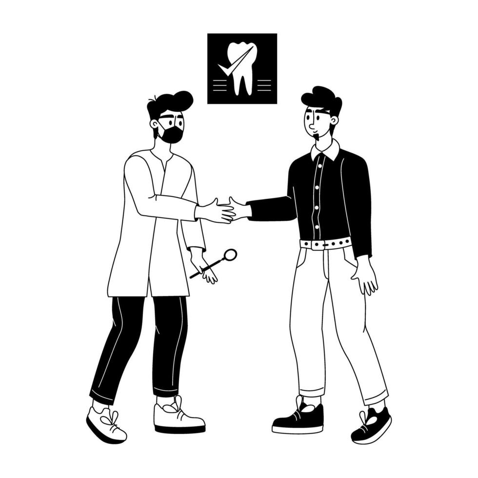 Here a flat illustration depicting dentist visit vector