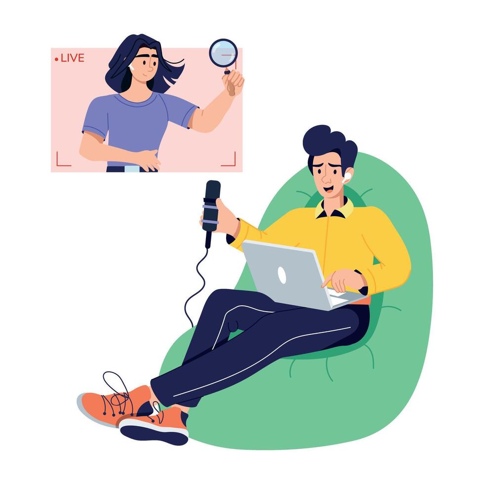 Download flat illustration of live podcast vector