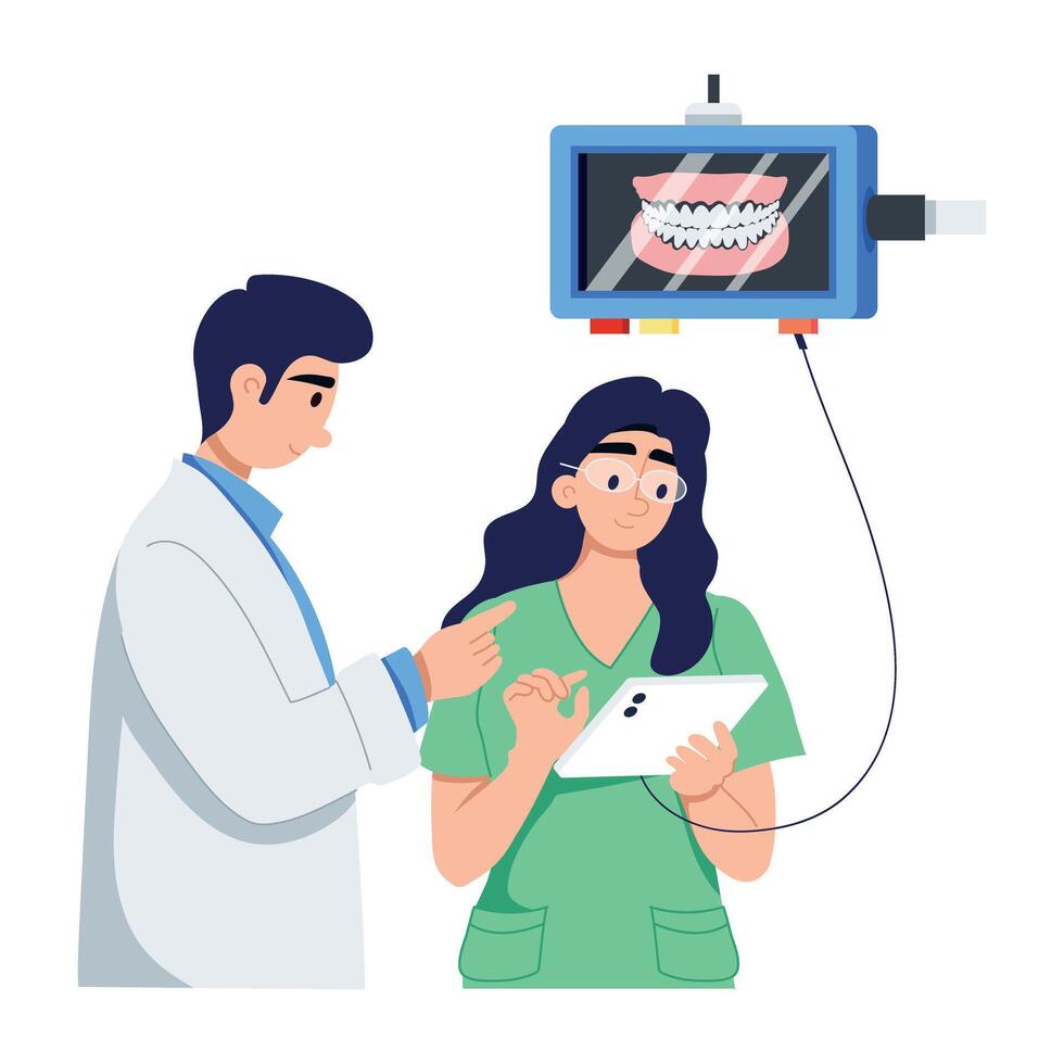 Here a flat illustration of dentist meeting vector