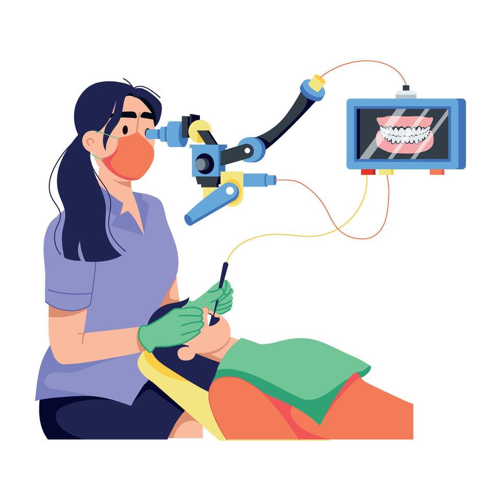 Customizable flat illustration of dental microscopy vector
