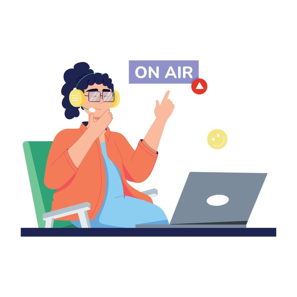 Get this flat illustration of on air podcast vector