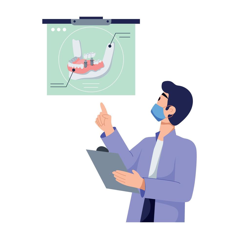 Ready to use flat illustration of prosthetic dentist vector