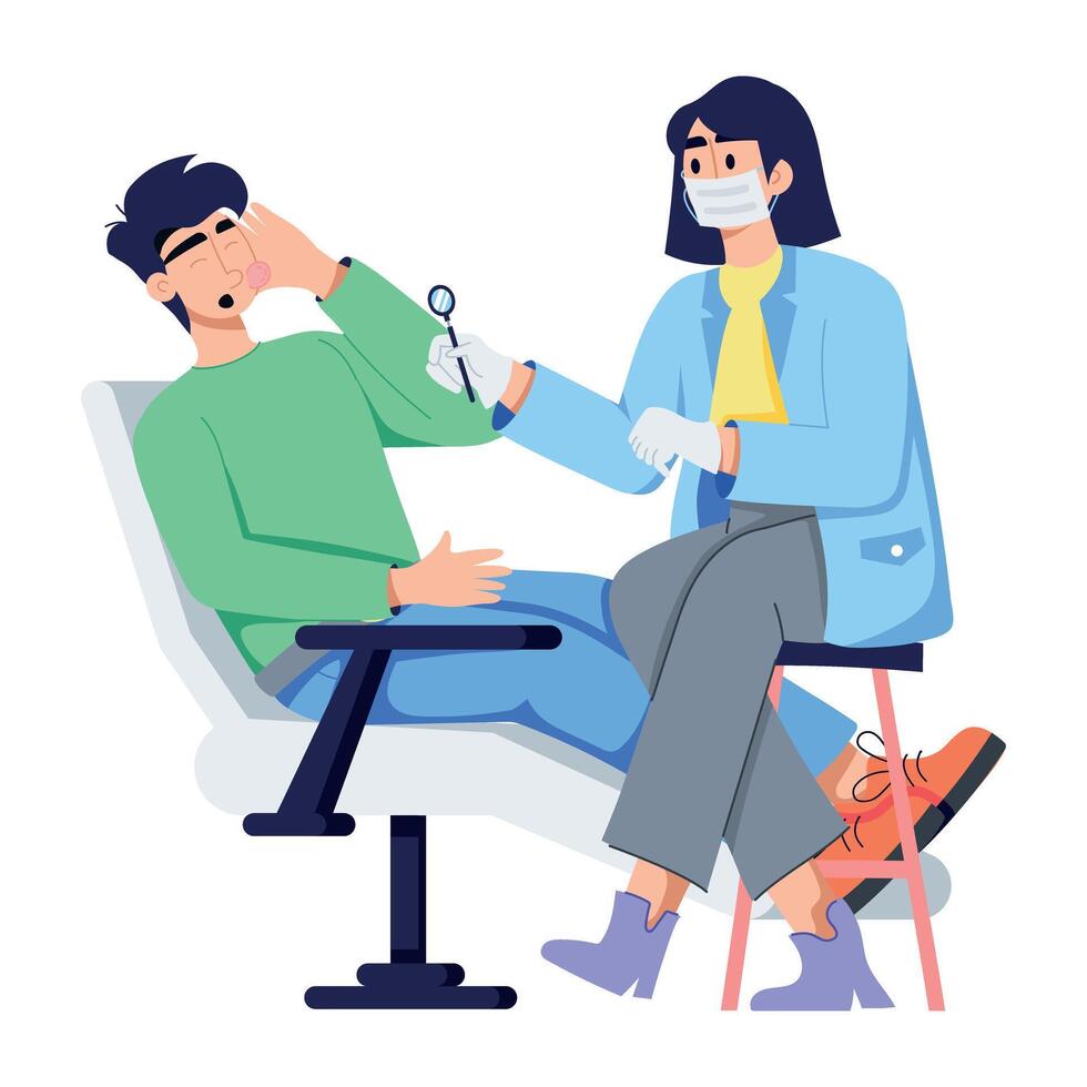 Trendy flat illustration depicting toothache checkup vector