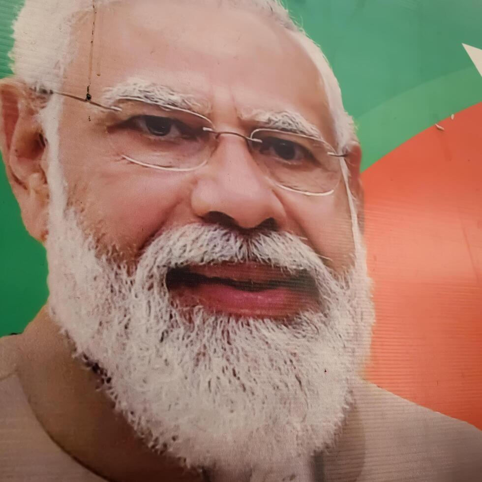 New Delhi, India - May 17 2024 - Prime Minister Narendra Modi cut out during BJP road show, the poster of PM Modi while attending a big election rally in the capital photo