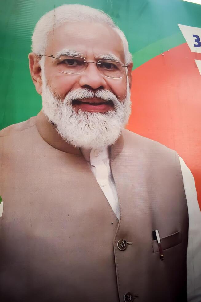 New Delhi, India - May 17 2024 - Prime Minister Narendra Modi cut out during BJP road show, the poster of PM Modi while attending a big election rally in the capital photo
