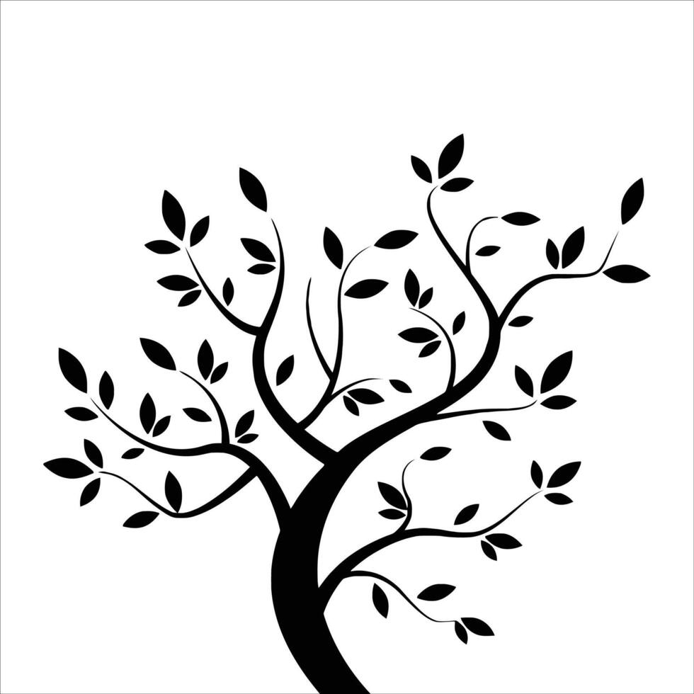 a black and white tree with leaves on it vector