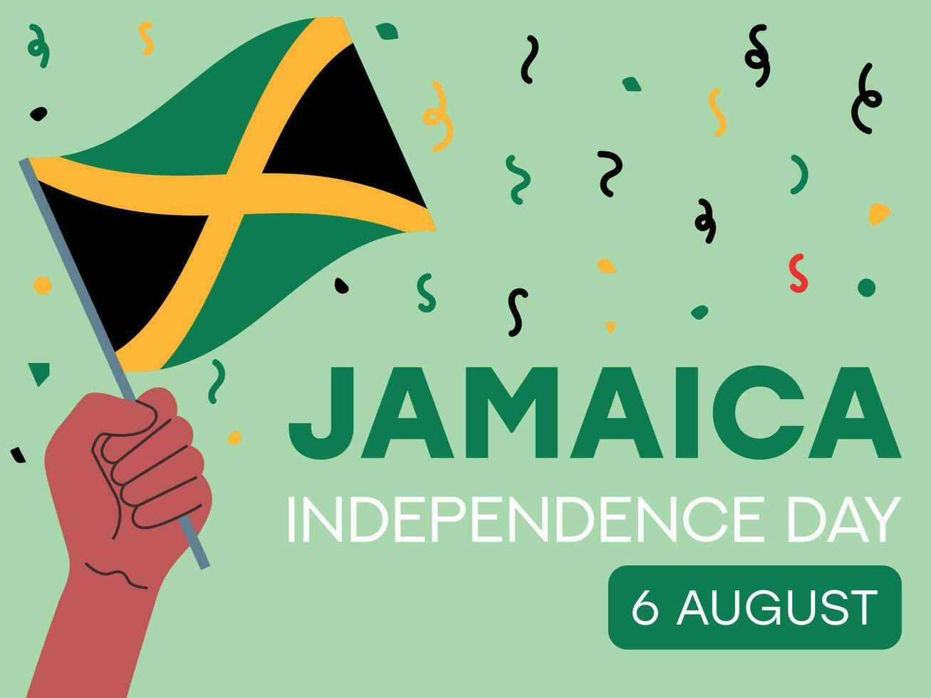 jamaica independence day 6 August, jamaica flag in hand. Greeting card, poster, banner template vector