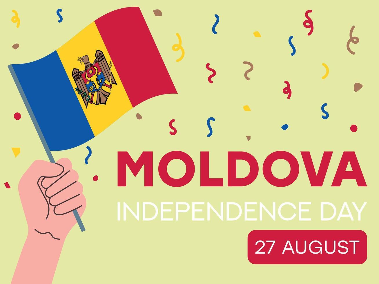 moldova independence day 27 August, moldova flag in hand. Greeting card, poster, banner template vector