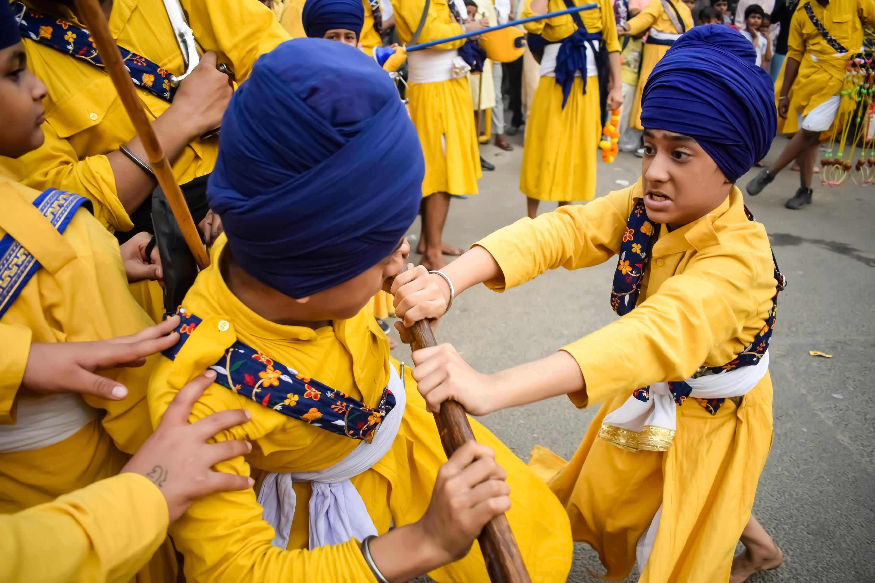 Delhi, India, May 2, 2024 Sikhs display gatka and martial arts during
