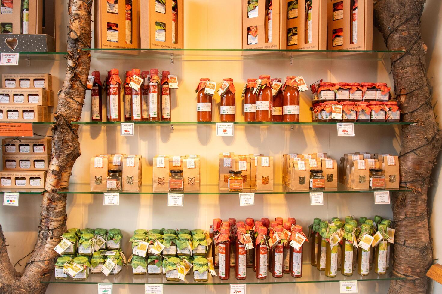 South Iceland, 2023 - locally produced icelandic red green tomato drinks sauce in jars to buy in Fridheimar - visitors friendly tomato farm and restaurant photo