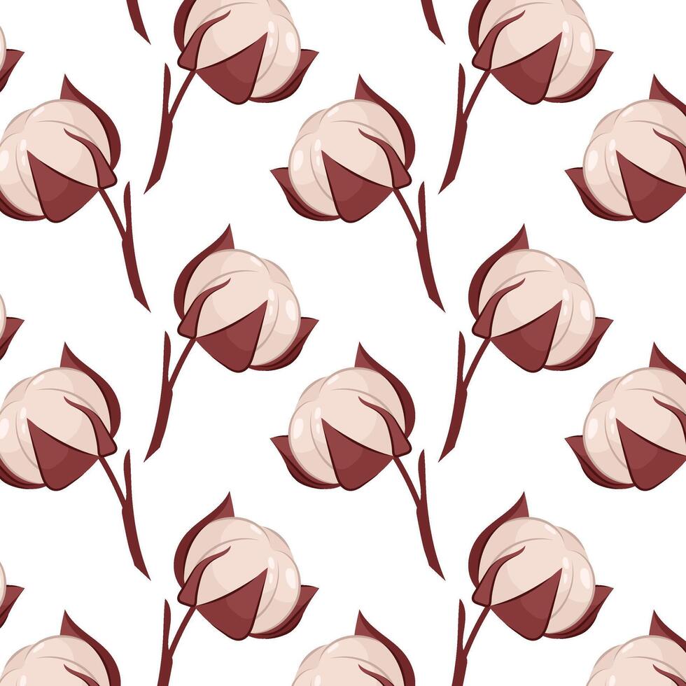 Cotton plant pattern. Autumn background. Cotton in flat style on a white background. Pattern for textile, wrapping paper, background. vector