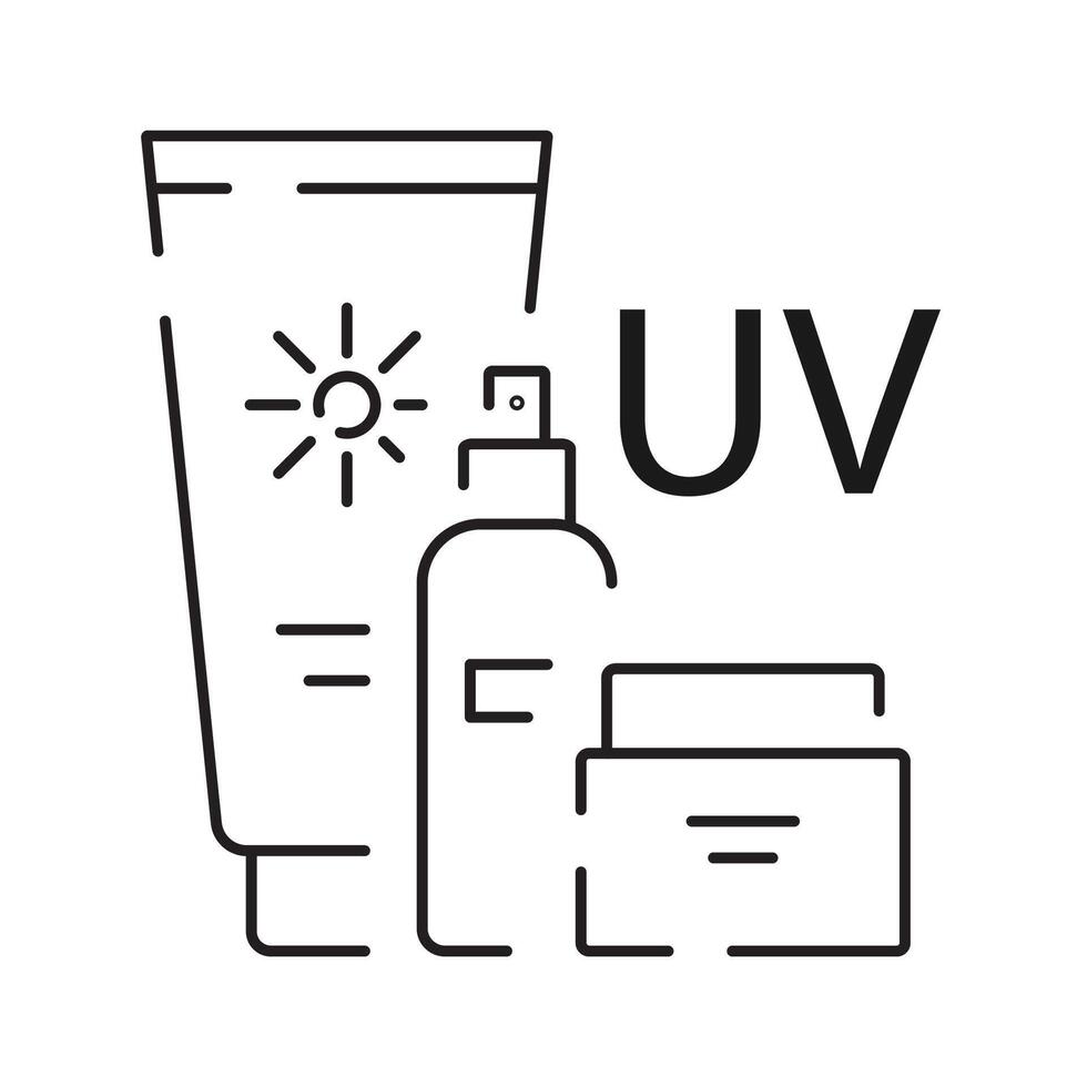 Sun Protection Related Line Icon. Icons as Sunscreen, Sunglasses, UV rays exposure time and more. Summer vacation. vector