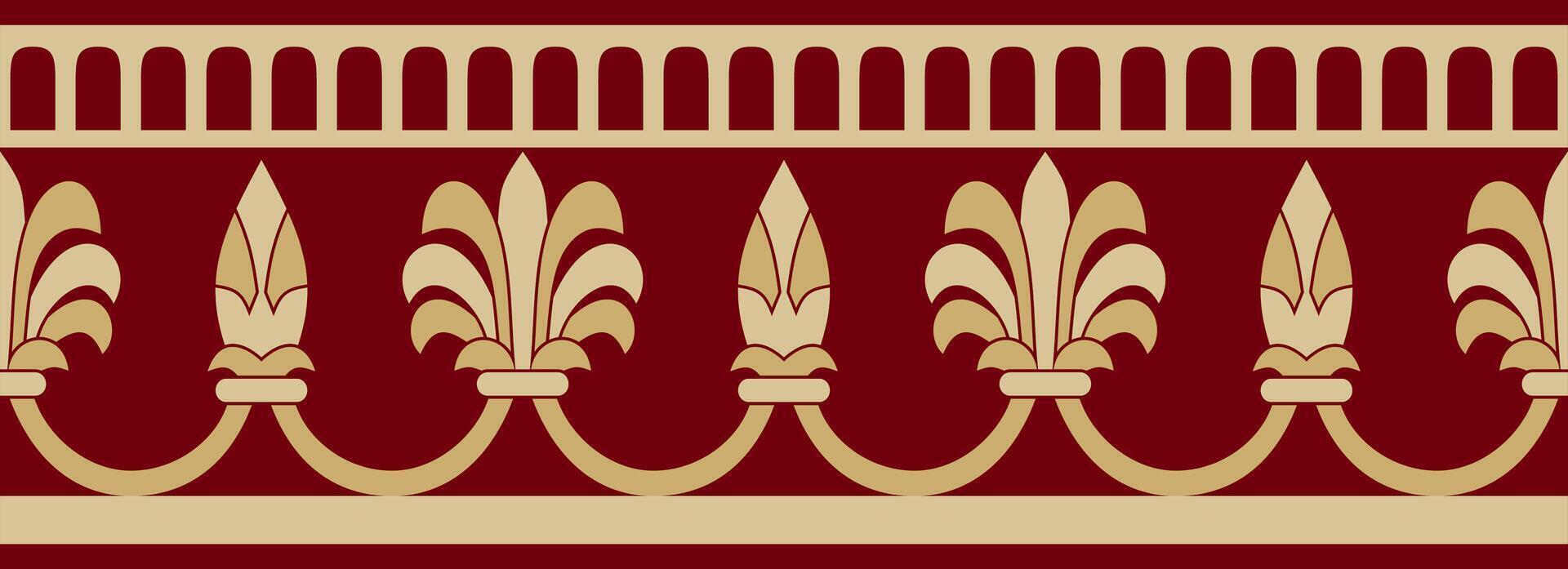 endless red and gold national persian ornament. Seamless frame, border ethnic pattern of Iranian civilization. vector