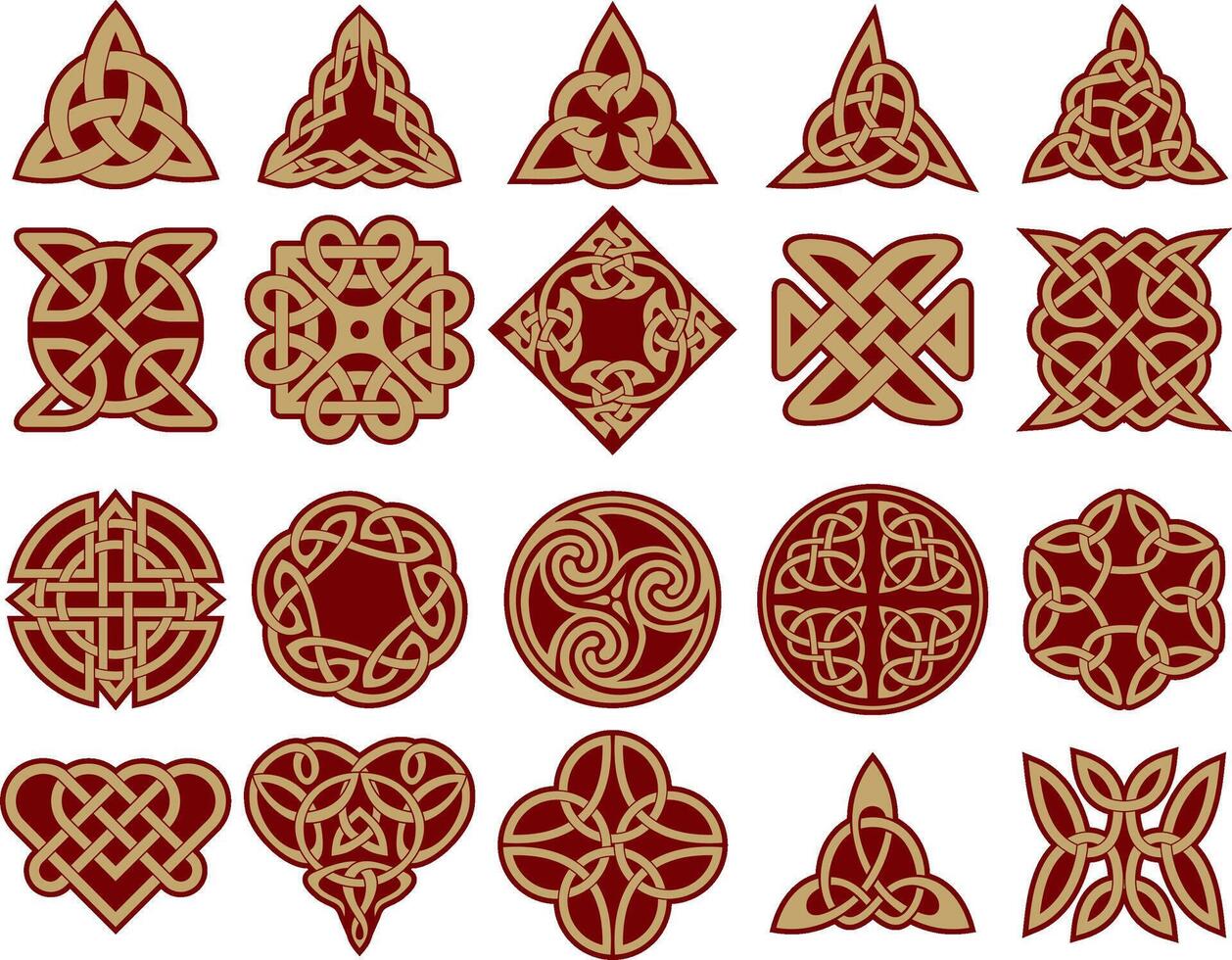 set of red and black celtic knots. Ornament of ancient European peoples. The sign and symbol of the Irish, Scots, Britons, Franks. vector