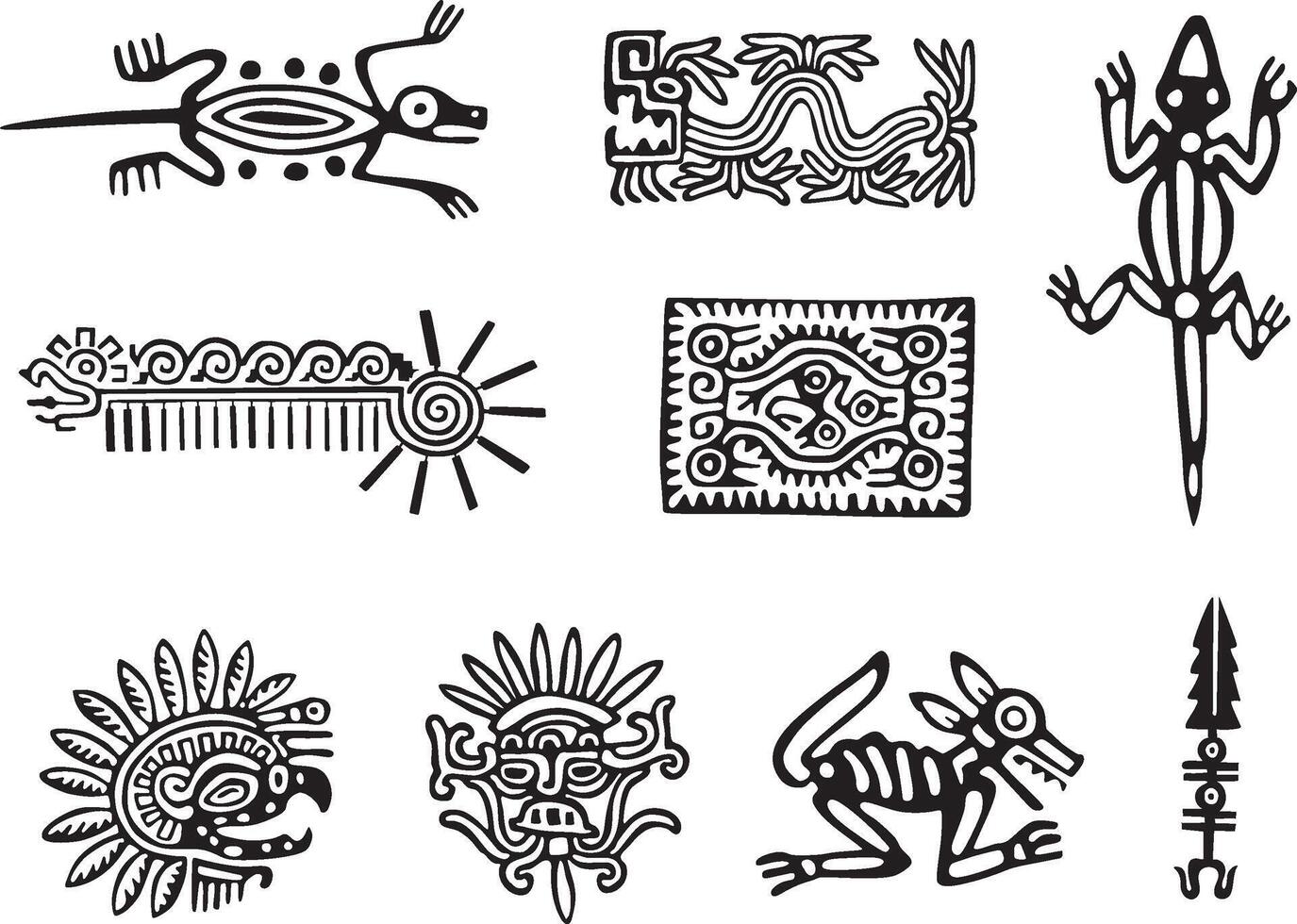 monochrome Indian symbols. Sacred signs of Native American tribes. Aztec, Maya, Incas. vector