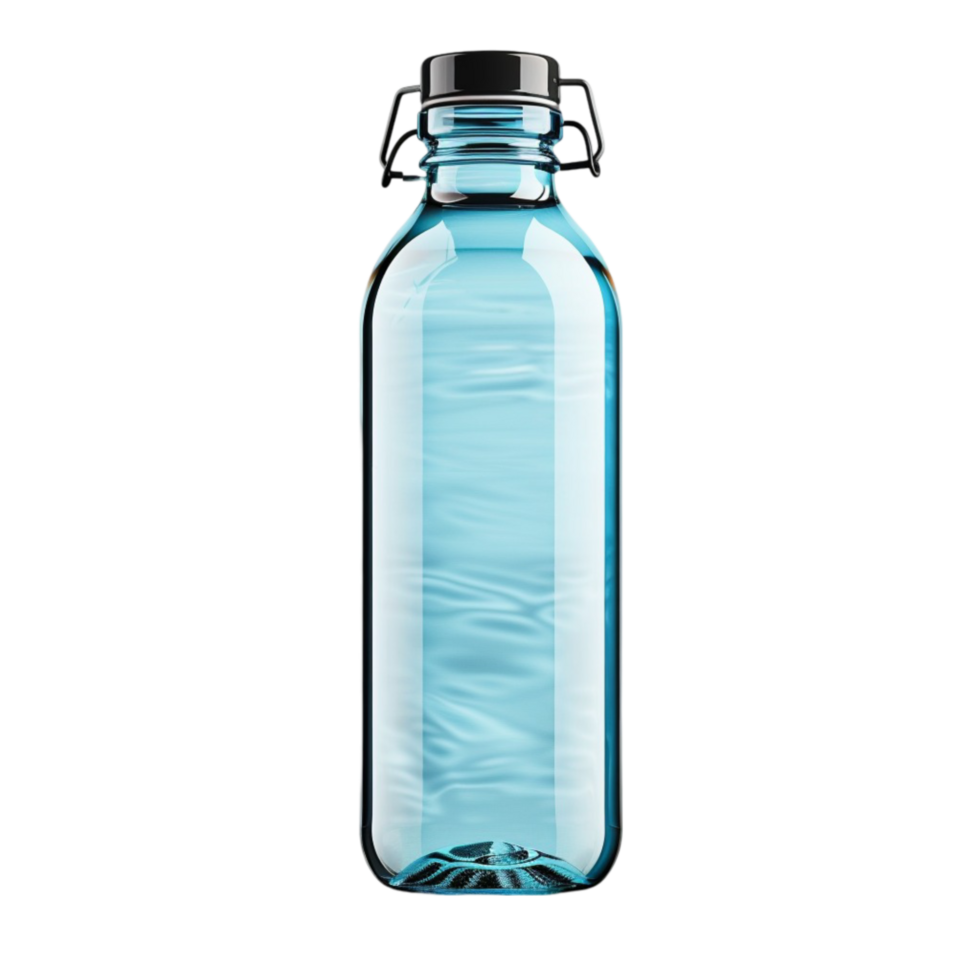 blue water bottle with black lid on transparent background png
