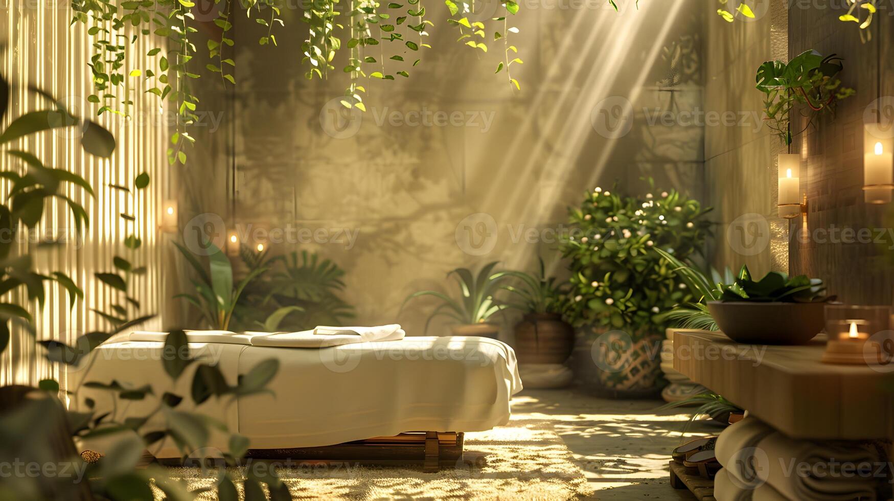 A small room with a bathtub and a bench photo