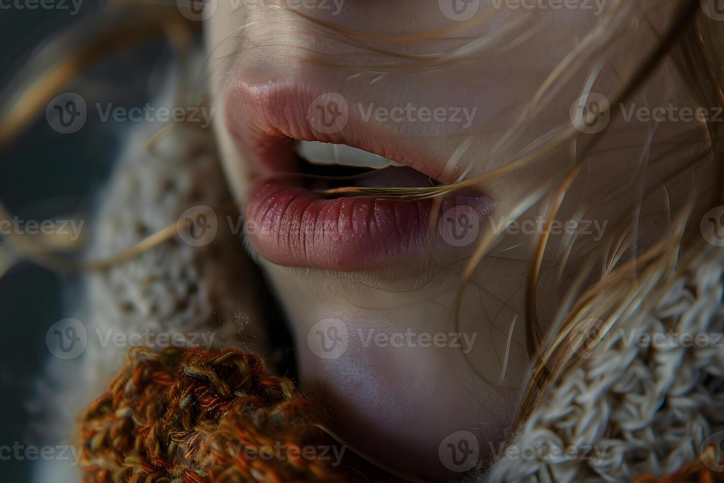 Detailed image of lips with autumn leaf photo