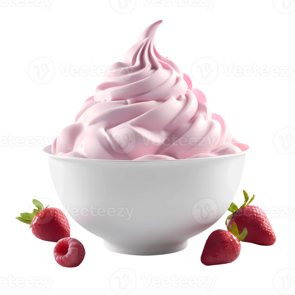 3d rendering yogurt in a glass bowl with strawberries png