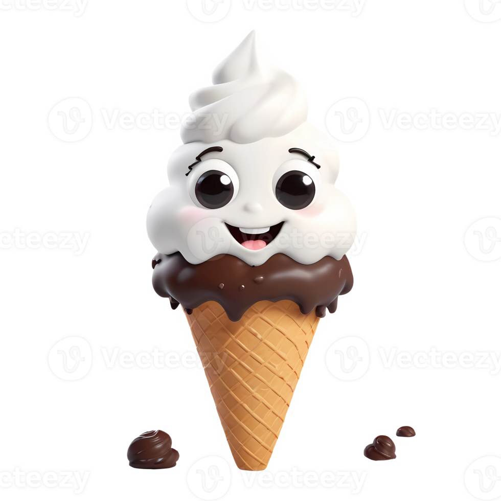 3d rendering chocolate vanilla ice cream cartoon character png