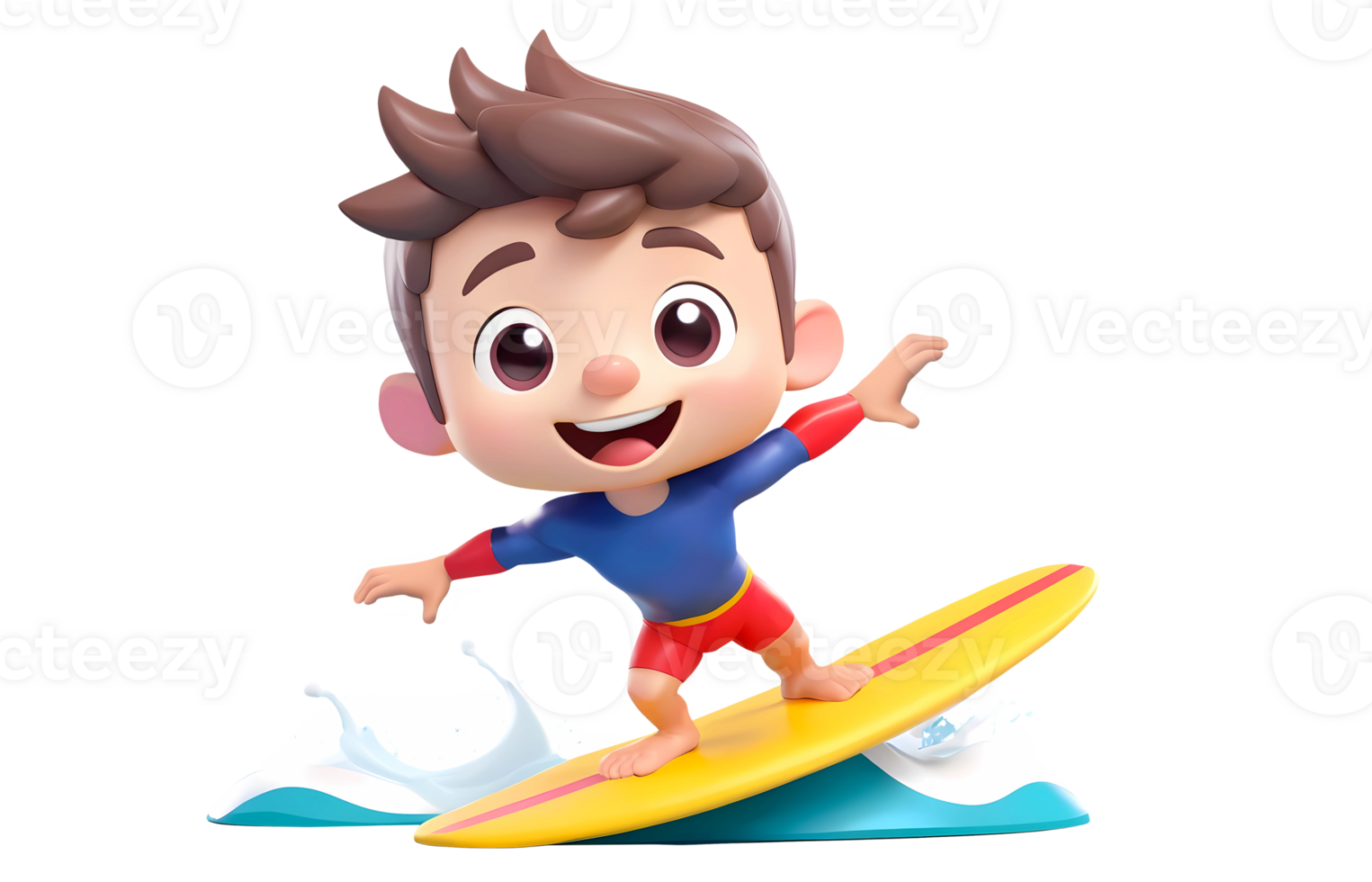 3d rendering surfer boy riding on surfboard on sea wave png