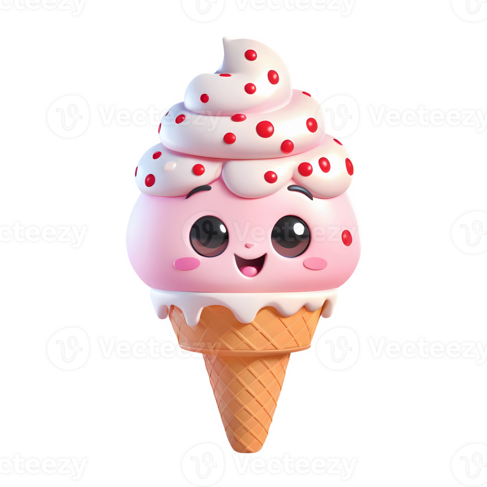 3d rendering ice cream cone cartoon character png