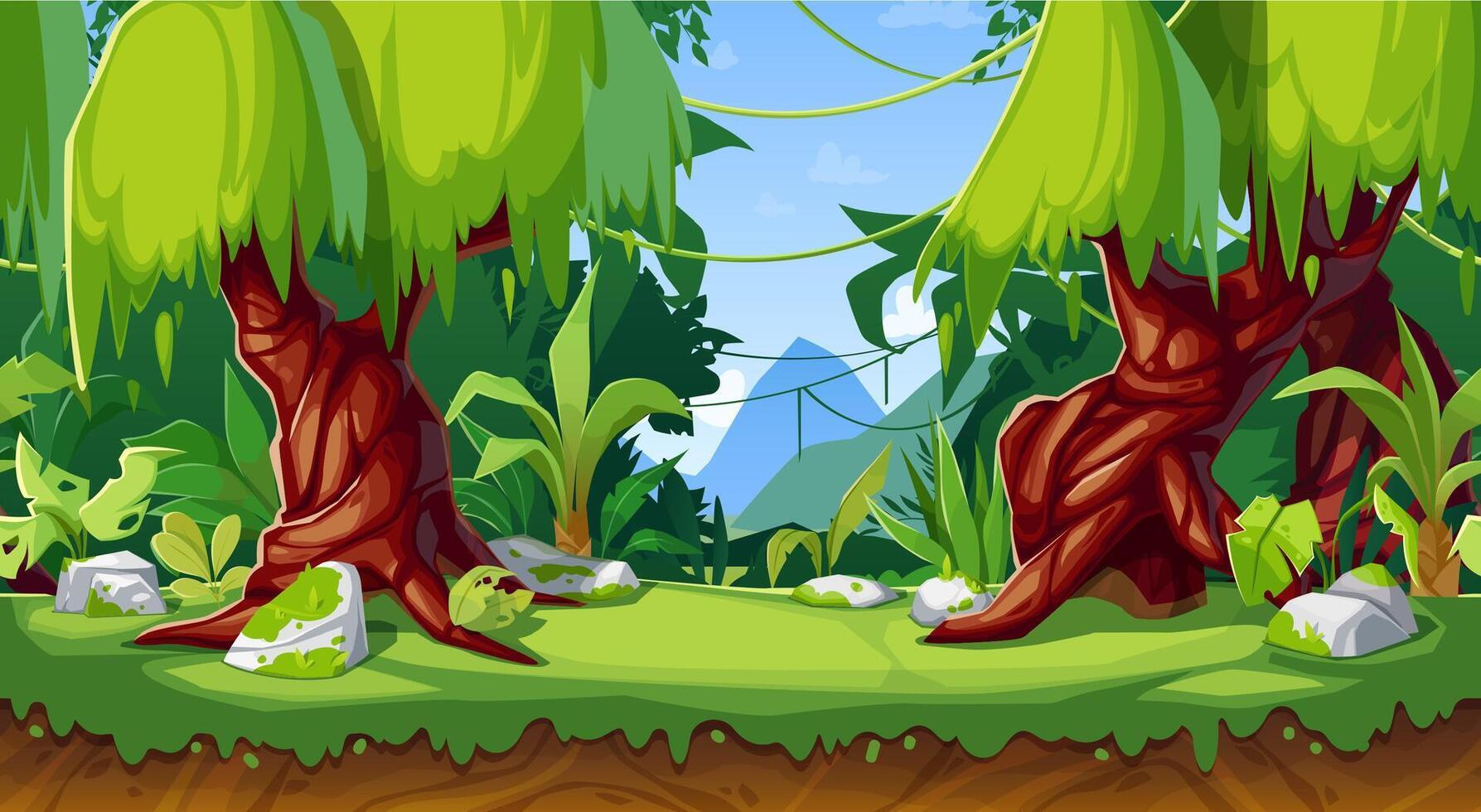 Cartoon game interface, forest or jungle vector