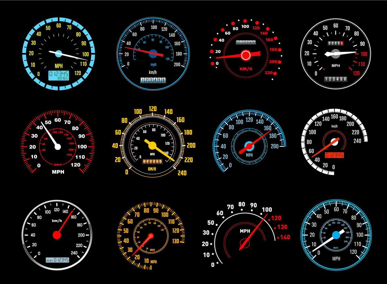 Car speedometer icons of dashboard speed meters vector