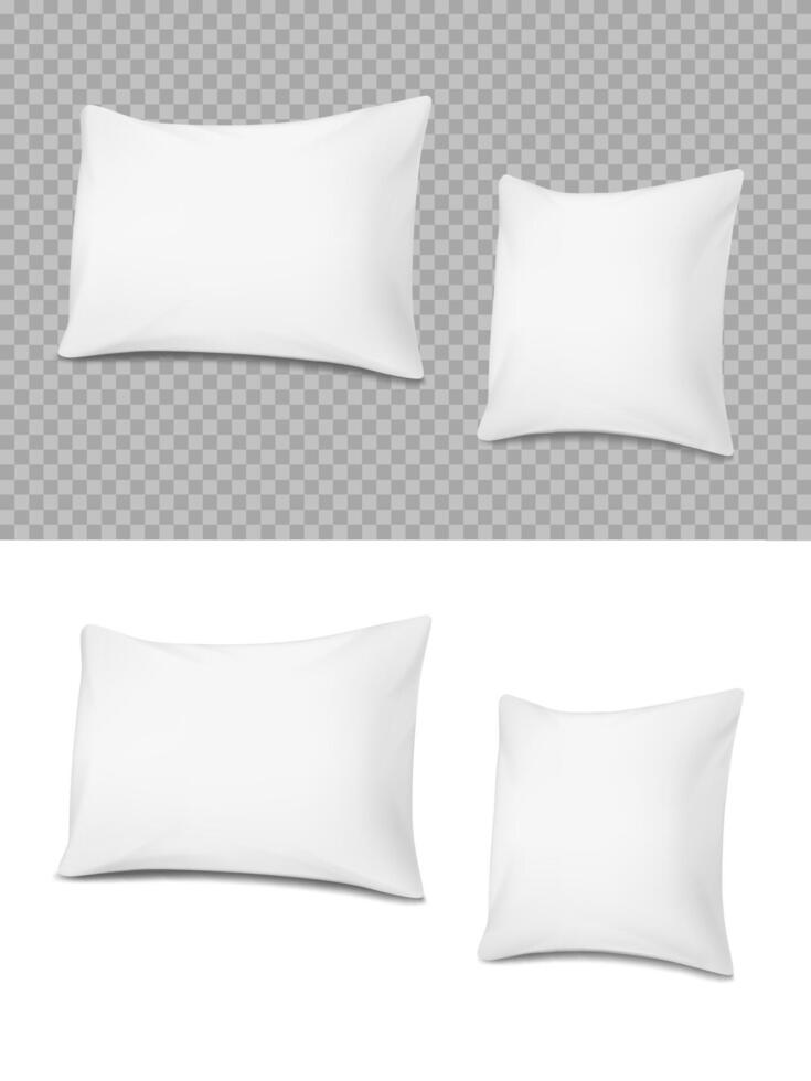 White realistic pillows, cushions mockup vector
