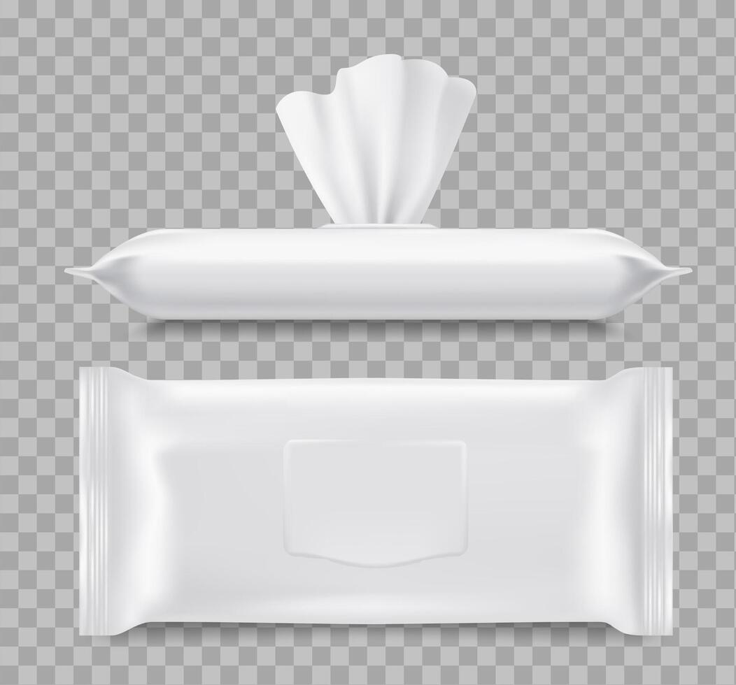 Wet wipes packaging, healthcare 3d mockup vector