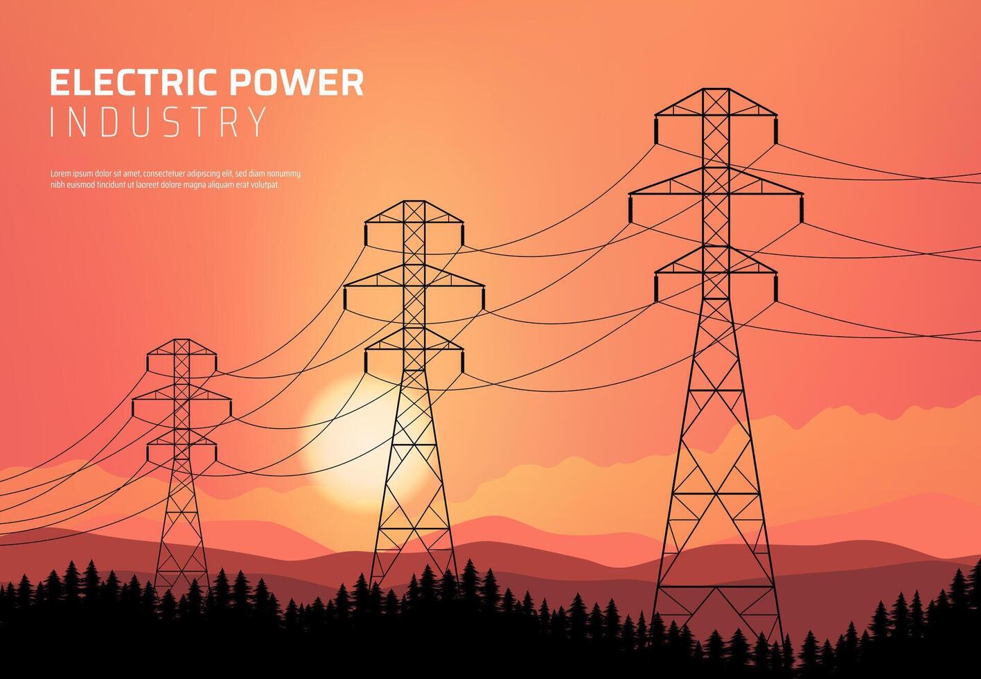 Energetics, power transmission electric line. vector