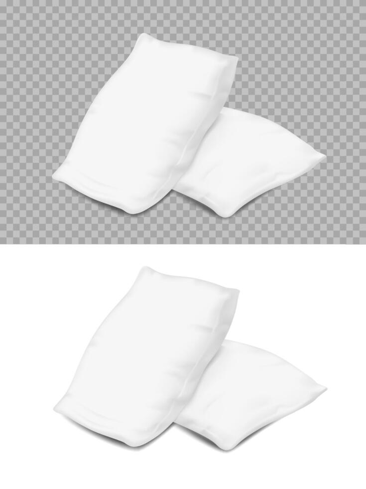 Feather white pillows, cushions 3d mockup vector