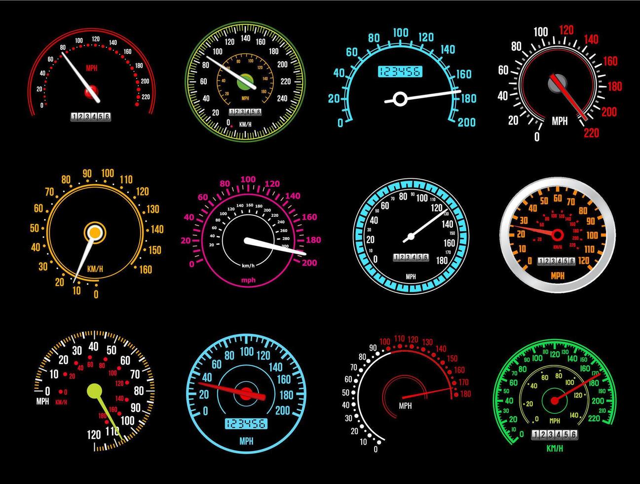 Speedometers, speed indicators, dashboard vector