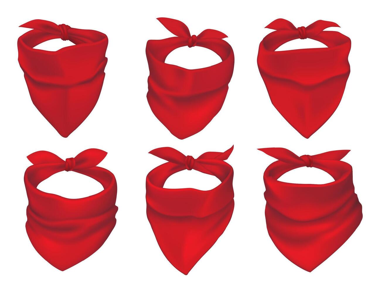 Red bandanas, face mask or neck scarfs set vector