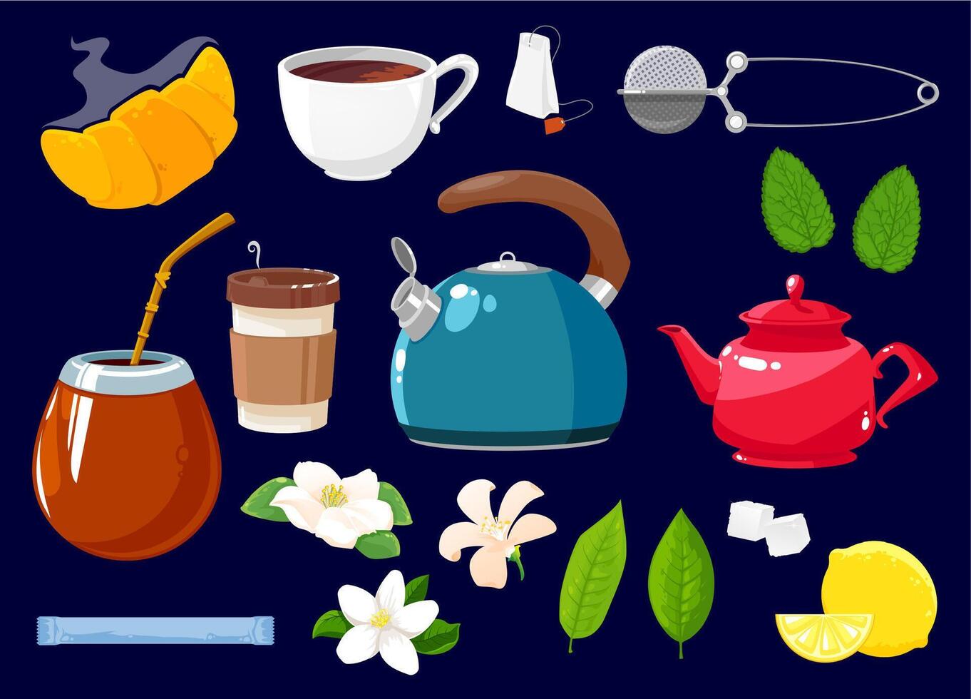 Tea icons isolated set cartoon objects vector