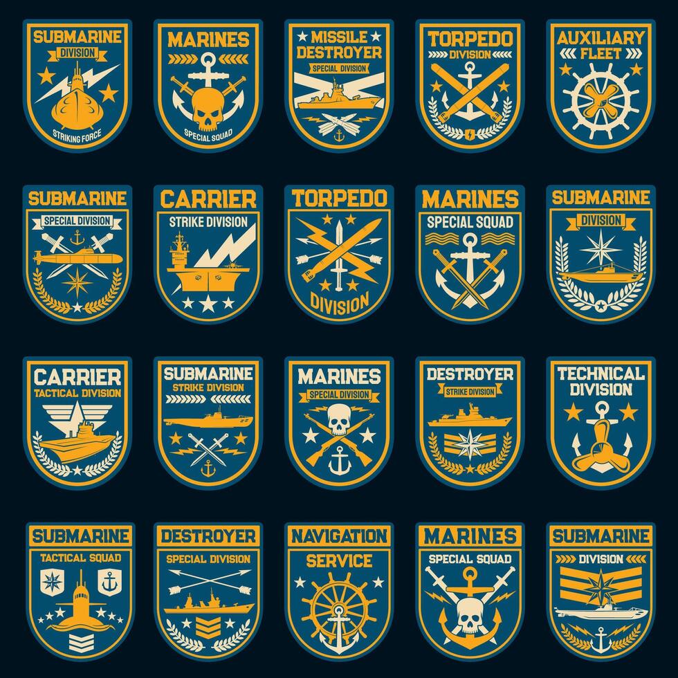 Navy or naval force patches and badges vector