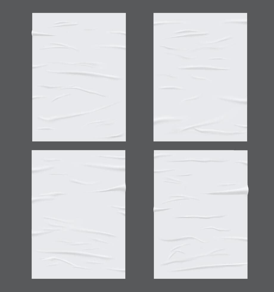 White glued wet paper, wrinkled or crumpled sheets vector
