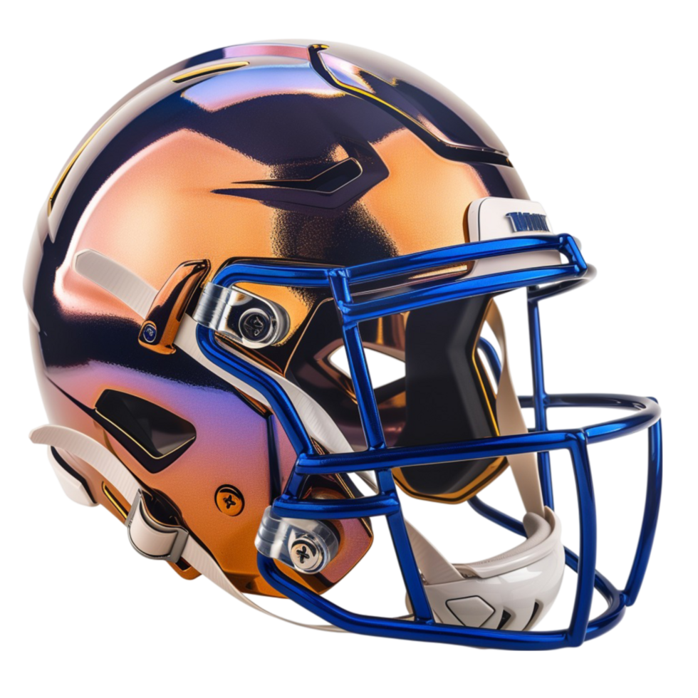 a helmet with a blue and orange design png